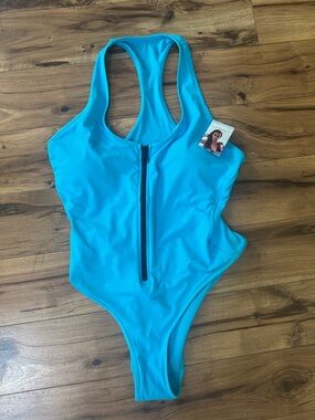 NWT! JoN Smalls Turquoise Front-Zip One-Piece Swimsuit size XL